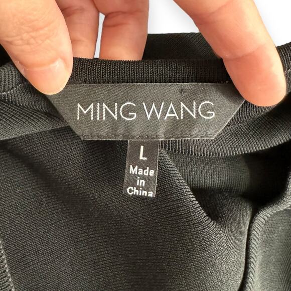 Ming Wang Black Short Sleeve Knit Knee Length Sheath Dress Women's Size L - Picture 9 of 10